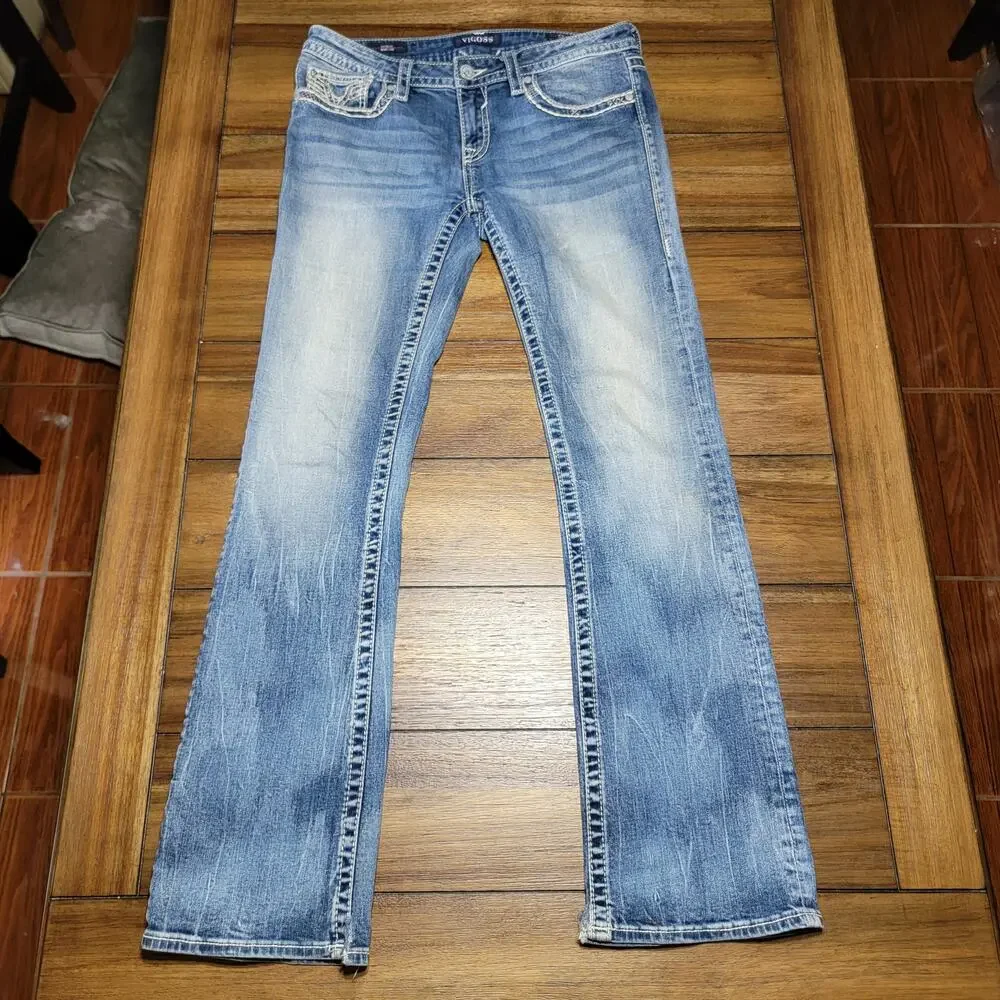 Vigoss Classic Denim Boot Cut Jeans w/ Bling Back Pockets - Size W29 L33